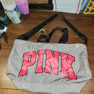VICTORIAS SECRET PINK "PINK" DUFFLE LARGE TOTE BAG WEEKENDER PURSE GYM BEACH
